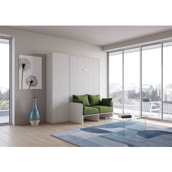 Mod. Kentaro French 140 con sofá - Cama doble abatible Kentaro 140 con sofá y columna en fresno blanco, verde