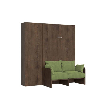 Mod. Kentaro French 140 con sofá - Cama doble abatible Kentaro 140 con sofá y columna en fresno blanco, verde