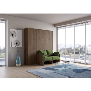 Mod. Kentaro French 140 con sofá - Cama doble abatible Kentaro 140 con sofá y columna en fresno blanco, verde