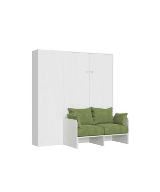Mod. Kentaro French 140 con sofá - Cama doble abatible Kentaro 140 con sofá y columna en fresno blanco, verde