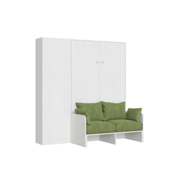 Mod. Kentaro French 140 con sofá - Cama doble abatible Kentaro 140 con sofá y columna en fresno blanco, verde