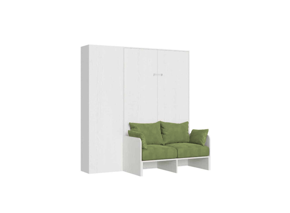 Mod. Kentaro French 140 con sofá - Cama doble abatible Kentaro 140 con sofá y columna en fresno blanco, verde