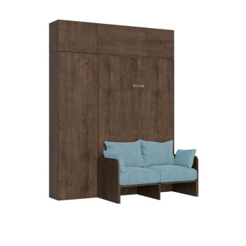 Mod. Kentaro French 140 con sofá - Cama doble francesa plegable Kentaro 140 con sofá y muebles de fresno blanco y azul claro.