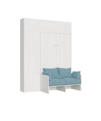 Mod. Kentaro French 140 con sofá - Cama doble abatible Kentaro 140 con sofá y fresno blanco, muebles azul claro