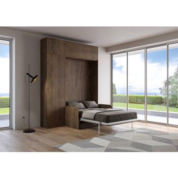 Mod. Kentaro French 140 con sofá - Cama doble francesa abatible Kentaro 140 con sofá y fresno blanco, muebles grises