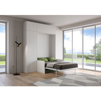 Mod. Kentaro French 140 con sofá - Cama doble francesa plegable Kentaro 140 con sofá y fresno blanco, muebles verdes