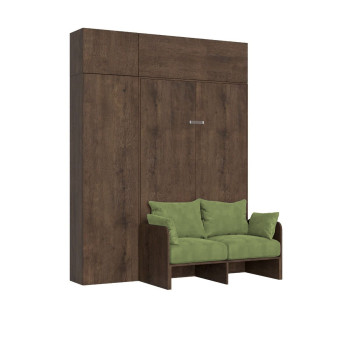 Mod. Kentaro French 140 con sofá - Cama doble abatible Kentaro 140 con sofá y fresno blanco, muebles verdes