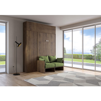 Mod. Kentaro French 140 con sofá - Cama doble abatible Kentaro 140 con sofá y fresno blanco, muebles verdes