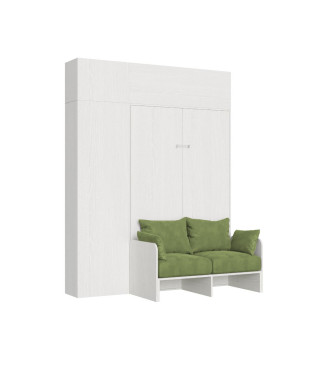 Mod. Kentaro French 140 con sofá - Cama doble abatible Kentaro 140 con sofá y fresno blanco, muebles verdes