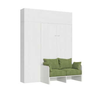 Mod. Kentaro French 140 con sofá - Cama doble abatible Kentaro 140 con sofá y fresno blanco, muebles verdes