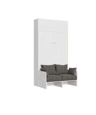 Mod. Kentaro French 140 con sofá - Cama doble abatible Kentaro 140 con sofá y mueble alto de fresno blanco, gris