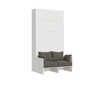 Mod. Kentaro French 140 con sofá - Cama doble abatible Kentaro 140 con sofá y mueble alto de fresno blanco, gris