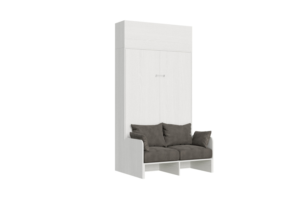 Mod. Kentaro French 140 con sofá - Cama doble abatible Kentaro 140 con sofá y mueble alto de fresno blanco, gris