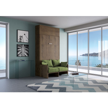 Mod. Kentaro French 140 con sofá - Cama doble abatible Kentaro 140 con sofá y mueble alto en fresno blanco y verde