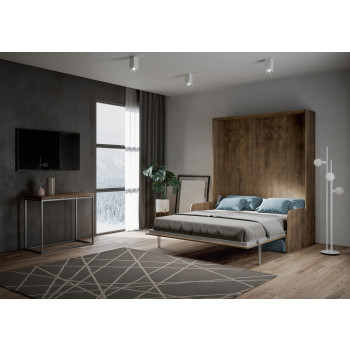 Mod. Kentaro Cama Doble 160 con Sofá - Cama doble plegable Kentaro 160 con sofá en fresno blanco, azul claro