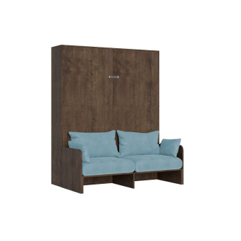 Mod. Kentaro Cama Doble 160 con Sofá - Cama doble plegable Kentaro 160 con sofá en fresno blanco, azul claro