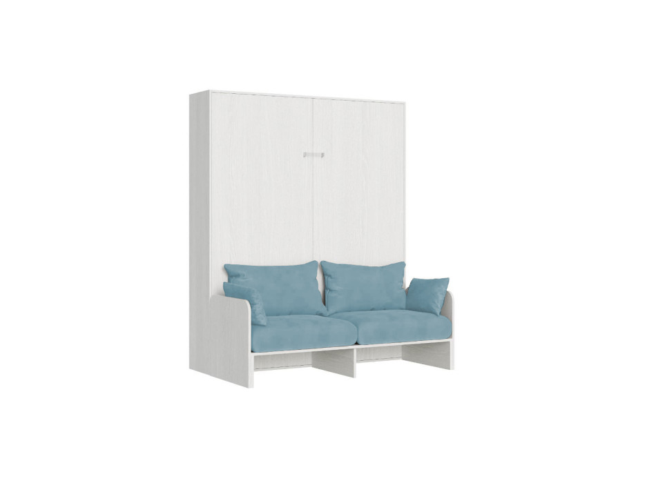 Mod. Kentaro Cama Doble 160 con Sofá - Cama doble plegable Kentaro 160 con sofá en fresno blanco, azul claro