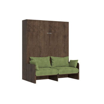Mod. Kentaro Cama Doble 160 con Sofá - Cama doble plegable Kentaro 160 con sofá en fresno blanco, verde