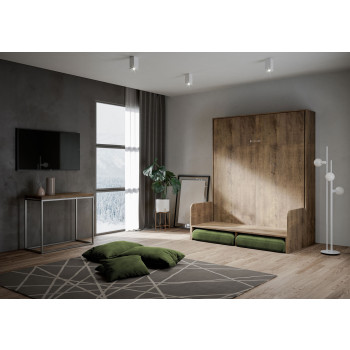 Mod. Kentaro Cama Doble 160 con Sofá - Cama doble plegable Kentaro 160 con sofá en fresno blanco, verde