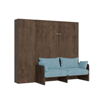 Mod. Kentaro Cama Doble 160 con Sofá - Cama doble plegable Kentaro 160 con sofá y columna en fresno blanco, azul claro