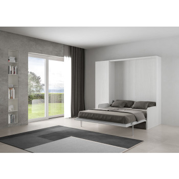 Mod. Kentaro Cama Doble 160 con Sofá - Cama doble plegable Kentaro 160 con sofá y columna en fresno blanco, gris