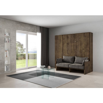 Mod. Kentaro Cama Doble 160 con Sofá - Cama doble plegable Kentaro 160 con sofá y columna en fresno blanco, gris