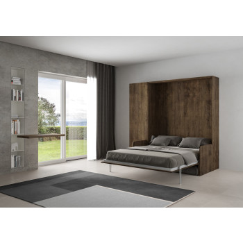 Mod. Kentaro Cama Doble 160 con Sofá - Cama doble plegable Kentaro 160 con sofá y columna en fresno blanco, gris