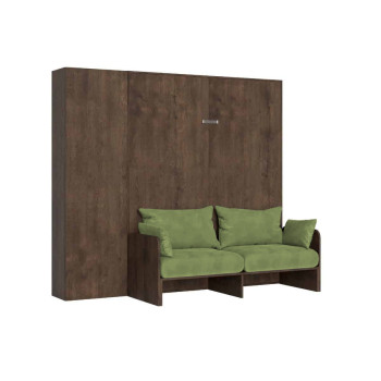 Mod. Kentaro Cama Doble 160 con Sofá - Cama doble abatible Kentaro 160 con sofá y columna en fresno blanco, verde