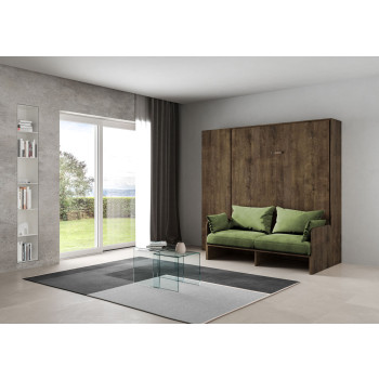 Mod. Kentaro Cama Doble 160 con Sofá - Cama doble abatible Kentaro 160 con sofá y columna en fresno blanco, verde
