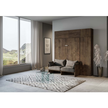 Mod. Kentaro Cama Doble 160 con Sofá - Cama doble plegable Kentaro 160 con sofá y fresno blanco, muebles grises