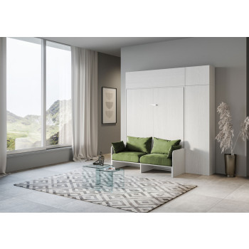 Mod. Kentaro Cama Doble 160 con Sofá - Cama doble plegable Kentaro 160 con sofá y fresno blanco, muebles verdes