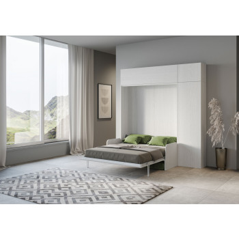 Mod. Kentaro Cama Doble 160 con Sofá - Cama doble plegable Kentaro 160 con sofá y fresno blanco, muebles verdes
