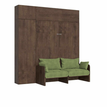 Mod. Kentaro Cama Doble 160 con Sofá - Cama doble plegable Kentaro 160 con sofá y fresno blanco, muebles verdes
