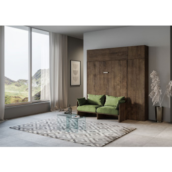 Mod. Kentaro Cama Doble 160 con Sofá - Cama doble plegable Kentaro 160 con sofá y fresno blanco, muebles verdes