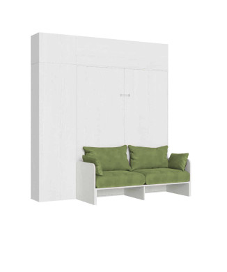 Mod. Kentaro Cama Doble 160 con Sofá - Cama doble plegable Kentaro 160 con sofá y fresno blanco, muebles verdes
