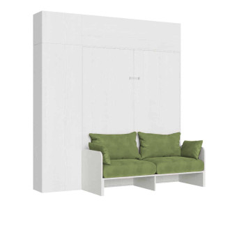 Mod. Kentaro Cama Doble 160 con Sofá - Cama doble plegable Kentaro 160 con sofá y fresno blanco, muebles verdes