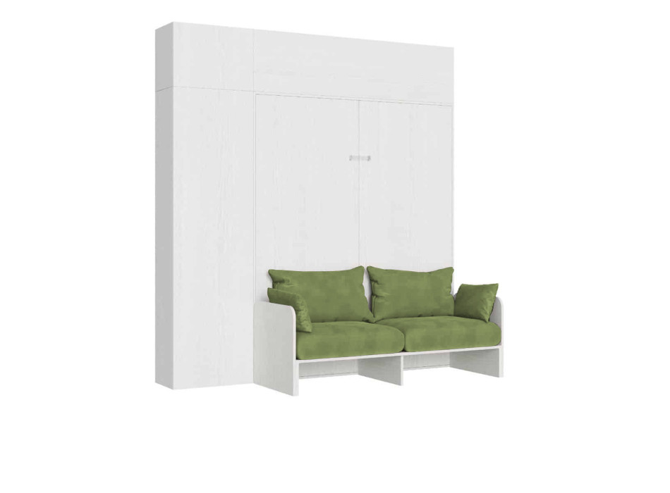 Mod. Kentaro Cama Doble 160 con Sofá - Cama doble plegable Kentaro 160 con sofá y fresno blanco, muebles verdes