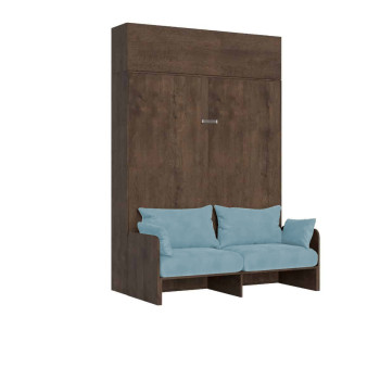 Mod. Kentaro Cama Doble 160 con Sofá - Cama doble abatible Kentaro 160 con sofá y mueble alto en blanco, ceniza y azul claro