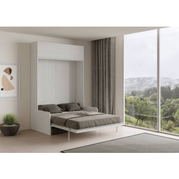 Mod. Kentaro Cama Doble 160 con Sofá - Cama doble abatible Kentaro 160 con sofá y mueble de pared en fresno blanco, gris