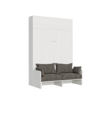 Mod. Kentaro Cama Doble 160 con Sofá - Cama doble abatible Kentaro 160 con sofá y mueble de pared en fresno blanco, gris