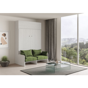 Mod. Kentaro Cama Doble 160 con Sofá - Cama doble plegable Kentaro 160 con sofá y mueble alto en fresno blanco, verde