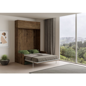 Mod. Kentaro Cama Doble 160 con Sofá - Cama doble plegable Kentaro 160 con sofá y mueble alto en fresno blanco, verde