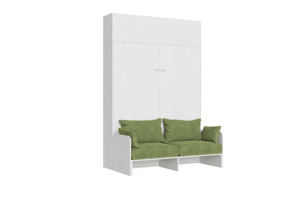Mod. Kentaro Cama Doble 160 con Sofá - Cama doble abatible Kentaro 160 con sofá y mueble alto en blanco, fresno y verde