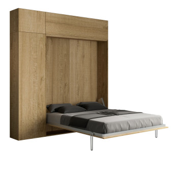 Mod. Kentaro Matrimoniale 160 - Cama doble abatible Kentaro 160 con muebles de fresno blanco