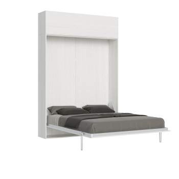 Mod. Kentaro Matrimoniale 160 - Cama doble abatible Kentaro 160 con mueble alto de fresno blanco