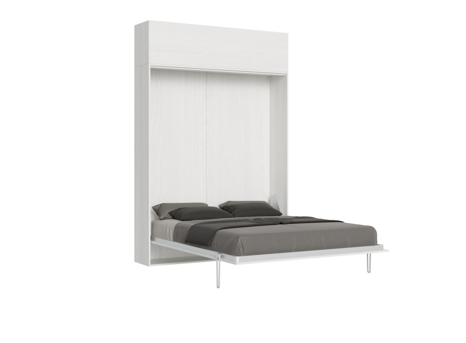 Mod. Kentaro Matrimoniale 160 - Cama doble abatible Kentaro 160 con mueble alto de fresno blanco