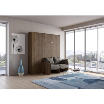 Mod. Kentaro Sofà 1/2 - Cama queen size abatible vertical de 120 cm Kentaro Sofà con columna Fresno blanco