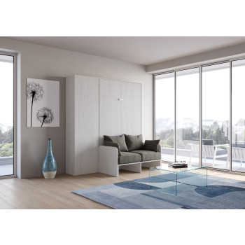 Mod. Kentaro Sofà 1/2 - Cama queen size abatible vertical de 120 cm Kentaro Sofà con columna Fresno blanco