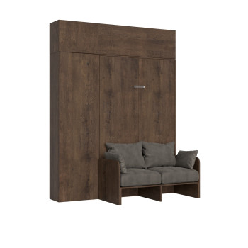 Mod. Kentaro Sofà 1/2 - Cama queen size abatible vertical de 120 cm Kentaro Sofà con columna y muebles altos Fresno blanco