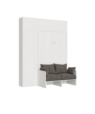 Mod. Kentaro Sofà 1/2 - Cama queen size abatible vertical de 120 cm Kentaro Sofà con columna y muebles altos Fresno blanco